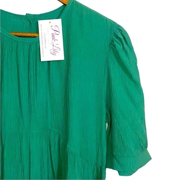 Pink Lily Ruched Midi Slip On Green Jewell Tone Girly Fairy Dress - Picture 2 of 6